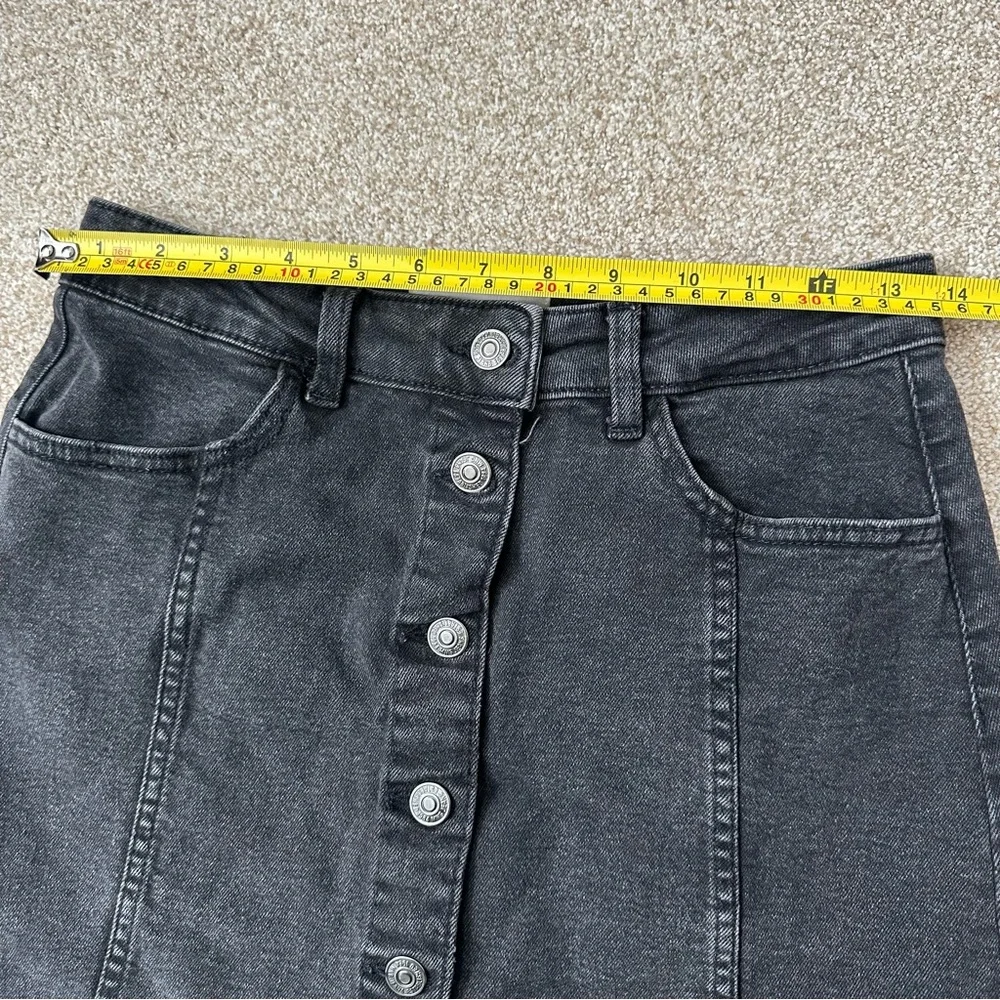 Mango Vicky Black Denim Button-Front Skirt Size Small